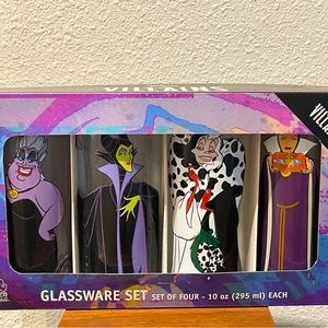 Disney villain glassware set of 4 10oz glasses